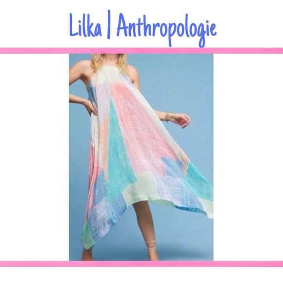 Lilka Anthropologie Dress Annette Rainbow Handkerchief Hem Watercolor XS #1278 - Picture 1 of 8